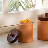terracotta jar with wooden lid- small